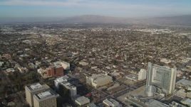 5K aerial stock footage of flying over downtown to approach urban neighborhoods, Downtown San Jose, California Aerial Stock Footage | JDC04_009