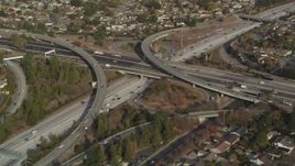 5K aerial stock footage of flying by Highway 87/Interstate 280 freeway interchange, Downtown San Jose, California Aerial Stock Footage | JDC04_011
