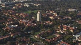 5K aerial stock footage of approaching Hoover Tower at Stanford University, Stanford, California Aerial Stock Footage | JDC04_026