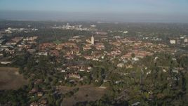 5K aerial stock footage of approaching Stanford University and Hoover Tower, Stanford, California Aerial Stock Footage | JDC04_029