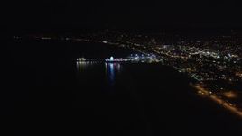 5K aerial stock footage approach the pier at night, Santa Monica, California Aerial Stock Footage | LD01_0025