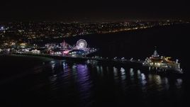 5K aerial stock footage of the Santa Monica Pier, California at night Aerial Stock Footage | LD01_0028