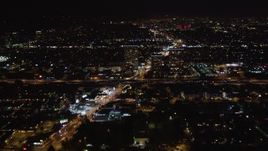 5K aerial stock footage approach office buildings near 405 at night West Los Angeles, California Aerial Stock Footage | LD01_0043
