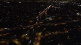 5K aerial stock footage video light traffic on freeway interchange at night, West Los Angeles, California Aerial Stock Footage | LD01_0045