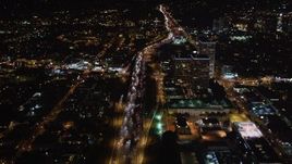 5K aerial stock footage following the 405 at night through West Los Angeles, California Aerial Stock Footage | LD01_0049
