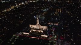 5K aerial stock footage orbit Los Angeles California Temple in Westwood, California at night Aerial Stock Footage | LD01_0051