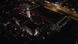 5K aerial stock footage video circling the Los Angeles California Temple, Westwood, California, at night Aerial Stock Footage | LD01_0053