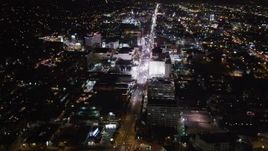 5K aerial stock footage approach Hollywood Boulevard at night in Hollywood, California Aerial Stock Footage | LD01_0069