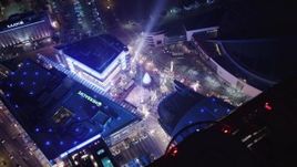 5K aerial stock footage ice skating and fair at Nokia Theater at night Downtown Los Angeles, California Aerial Stock Footage | LD01_0081