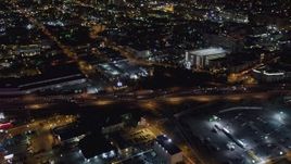 5K aerial stock footage light traffic on the 110 at night in Downtown Los Angeles, California Aerial Stock Footage | LD01_0083