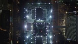 5K aerial stock footage tilt to bird's eye of city hall at night, Downtown Los Angeles, California Aerial Stock Footage | LD01_0088