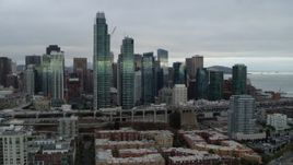 5.7K stock footage aerial video approach skyscrapers in city's skyline from the South of Market, Downtown San Francisco, California Aerial Stock Footage | PP0002_000007