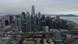 5.7K stock footage aerial video reverse view of skyscrapers in city's skyline, Downtown San Francisco, California Aerial Stock Footage | PP0002_000010