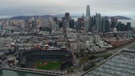 5.7K stock footage aerial video of city's skyline seen from AT&T Park, Downtown San Francisco, California Aerial Stock Footage | PP0002_000013