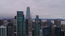 5.7K stock footage aerial video of Salesforce Tower between two skyscrapers in South of Market, Downtown San Francisco, California Aerial Stock Footage | PP0002_000022