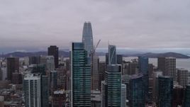5.7K stock footage aerial video of Salesforce Tower behind two skyscrapers in South of Market, Downtown San Francisco, California Aerial Stock Footage | PP0002_000023