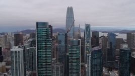 5.7K stock footage aerial video flying by South of Market skyscrapers with view of Salesforce Tower, Downtown San Francisco, California Aerial Stock Footage | PP0002_000027
