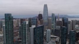 5.7K stock footage aerial video of Salesforce Tower and nearby skyscrapers in Downtown San Francisco, California Aerial Stock Footage | PP0002_000028