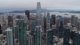 5.7K stock footage aerial video of Salesforce Tower at the center of skyscrapers, Downtown San Francisco, California Aerial Stock Footage | PP0002_000034