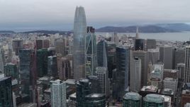5.7K stock footage aerial video of a view of Salesforce Tower skyscraper and high-rises in Downtown San Francisco, California Aerial Stock Footage | PP0002_000036