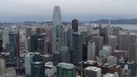 5.7K stock footage aerial video of Salesforce Tower skyscraper at the center of high-rises in Downtown San Francisco, California Aerial Stock Footage | PP0002_000037