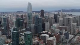 5.7K stock footage aerial video of Salesforce Tower skyscraper behind high-rises in Downtown San Francisco, California Aerial Stock Footage | PP0002_000038
