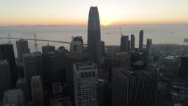 5.7K stock footage aerial video pan across Salesforce Tower and skyscrapers at sunrise in Downtown San Francisco, California Aerial Stock Footage | PP0002_000051