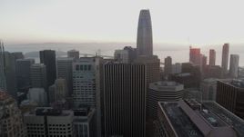 5.7K stock footage aerial video of descend near skyscrapers with view of Salesforce Tower in Downtown San Francisco, California Aerial Stock Footage | PP0002_000063