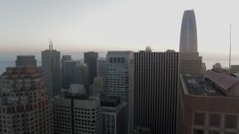 5.7K stock footage aerial video of flying by skyscrapers with view of Salesforce Tower in Downtown San Francisco, California Aerial Stock Footage | PP0002_000064