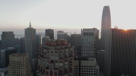 5.7K stock footage aerial video of passing by skyscrapers with view of Salesforce Tower in Downtown San Francisco, California Aerial Stock Footage | PP0002_000065