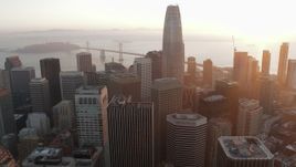 5.7K stock footage aerial video of Salesforce Tower and city skyscrapers at sunrise in Downtown San Francisco, California Aerial Stock Footage | PP0002_000074