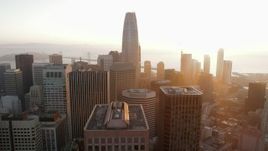 5.7K stock footage aerial video of Salesforce Tower and city skyscrapers at sunrise, Downtown San Francisco, California Aerial Stock Footage | PP0002_000077