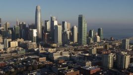 5.7K stock footage aerial video of flying away from the city's skyline, Downtown San Francisco, California Aerial Stock Footage | PP0002_000089