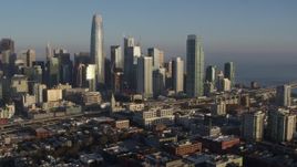 5.7K stock footage aerial video of slowly flying away from the city's skyline, Downtown San Francisco, California Aerial Stock Footage | PP0002_000090