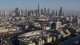 5.7K stock footage aerial video of a reverse view of the city's skyline, Downtown San Francisco, California Aerial Stock Footage | PP0002_000093