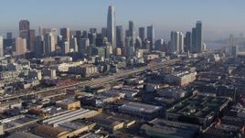 5.7K stock footage aerial video of I-80 in South of Market near city's skyline, Downtown San Francisco, California Aerial Stock Footage | PP0002_000099