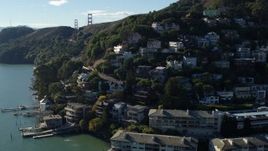 5.7K stock footage aerial video flyby hillside homes overlooking the bay in Sausalito, California Aerial Stock Footage | PP0002_000114