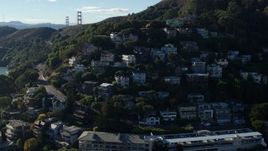 5.7K stock footage aerial video of flying by hillside homes overlooking the bay in Sausalito, California Aerial Stock Footage | PP0002_000115