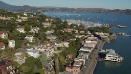5.7K stock footage aerial video flyby hillside homes and approach marina in Richardson Bay in Sausalito, California Aerial Stock Footage | PP0002_000119