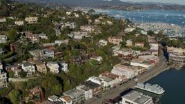 5.7K stock footage aerial video fly away from hillside homes near marina in Richardson Bay in Sausalito, California Aerial Stock Footage | PP0002_000120