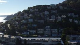 5.7K stock footage aerial video tilt to hillside homes before descent in Sausalito, California Aerial Stock Footage | PP0002_000132