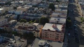 5.7K stock footage aerial video pan across apartments in the Marina District to city streets in San Francisco, California Aerial Stock Footage | PP0002_000145