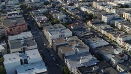 5.7K stock footage aerial video pass a quiet city street lined with apartment buildings in the Marina District, San Francisco, California Aerial Stock Footage | PP0002_000152
