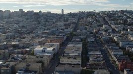 5.7K stock footage aerial video passing broad city streets lined with apartment buildings in the Marina District, San Francisco, California Aerial Stock Footage | PP0002_000154
