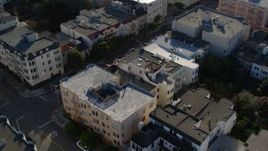 5.7K stock footage aerial video a stationary view of apartment building rooftops in the Marina District, San Francisco, California Aerial Stock Footage | PP0002_000159