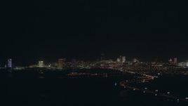 HD stock footage aerial video of flying toward hotels and casinos in the Atlantic City skyline at night, New Jersey Aerial Stock Footage | PP003_004