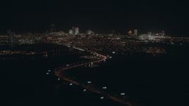 HD stock footage aerial video of the city's hotels and casinos at night, Atlantic City, New Jersey Aerial Stock Footage | PP003_005