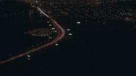 HD stock footage aerial video of heavy traffic on a city street at night, Atlantic City, New Jersey Aerial Stock Footage | PP003_007