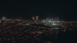 HD stock footage aerial video of flying by hotels and casinos at night in Atlantic City, New Jersey Aerial Stock Footage | PP003_010