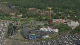 HD stock footage aerial video of theme park rides at Six Flags Great Adventure, Jackson, New Jersey Aerial Stock Footage | PP003_075